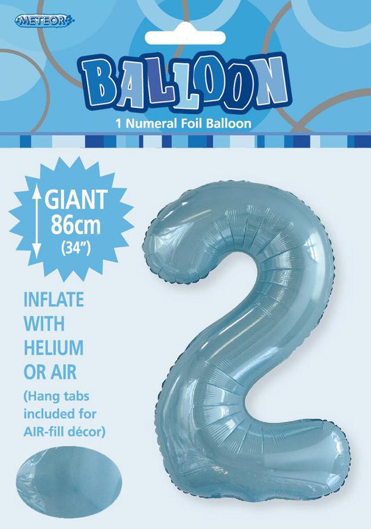 Foil Number 2 Balloon Light Blue