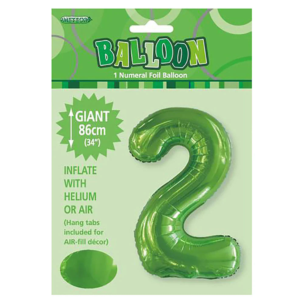 Foil Number 2 Balloon Lime Green