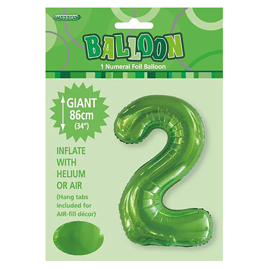 Foil Number 2 Balloon Lime Green