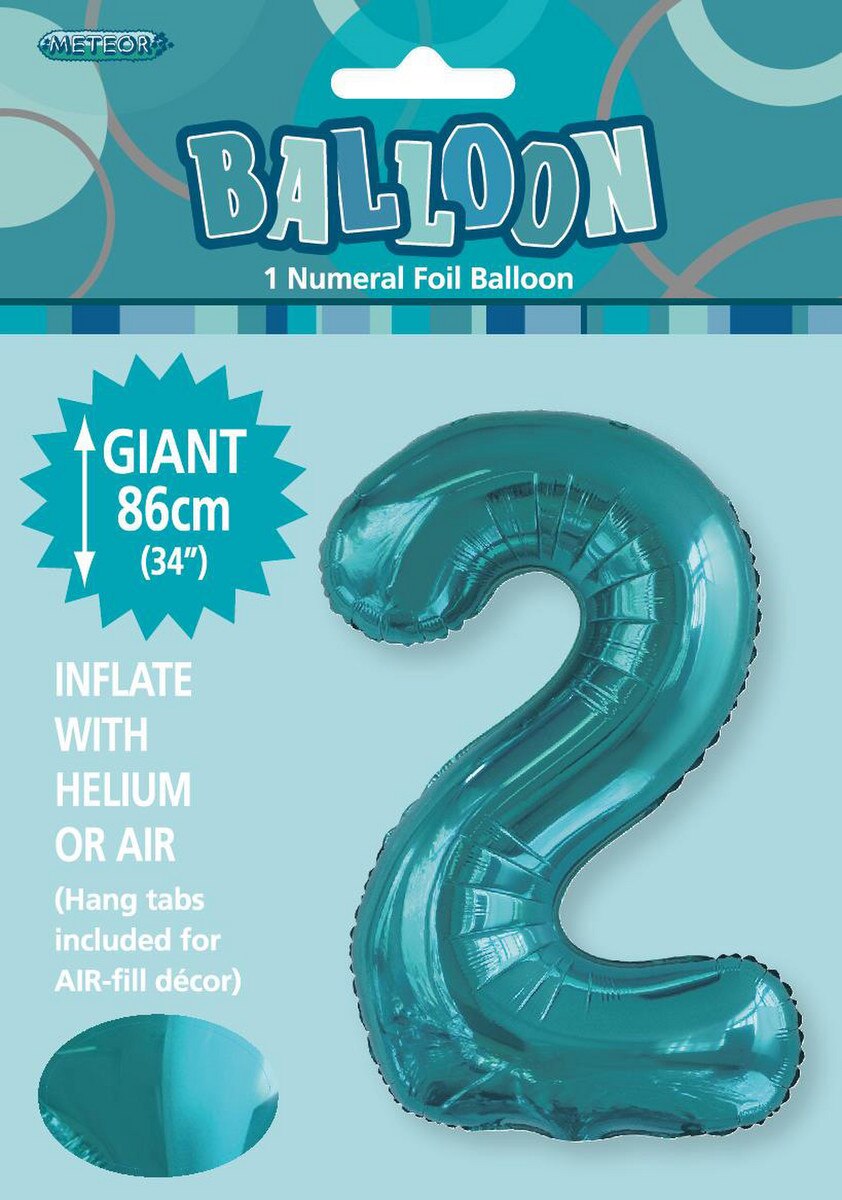 Foil Number 2 Balloon Teal Blue
