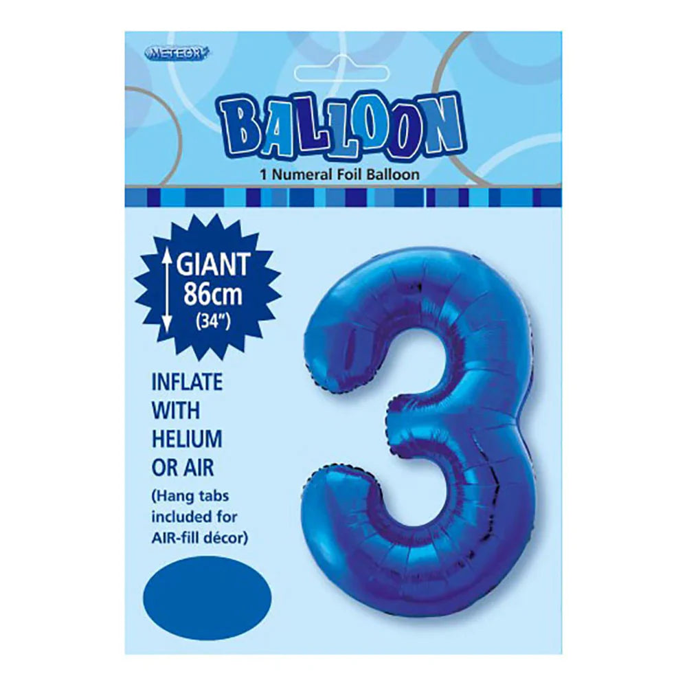 Foil Number 3 Balloon Blue