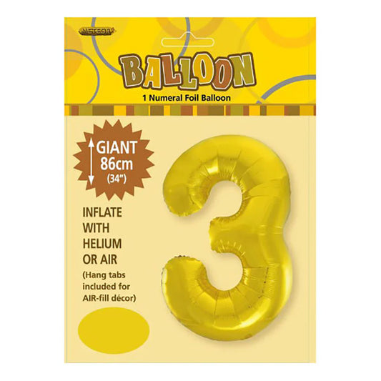 Foil Number 3 Balloon Gold