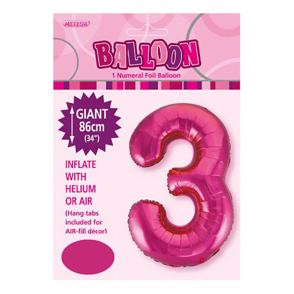 Foil Number 3 Balloon Magenta