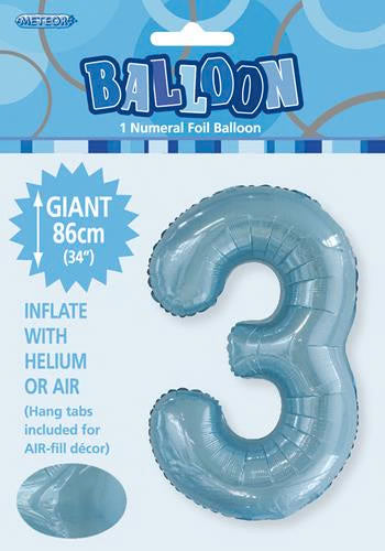 Foil Number 3 Balloon Pale Blue