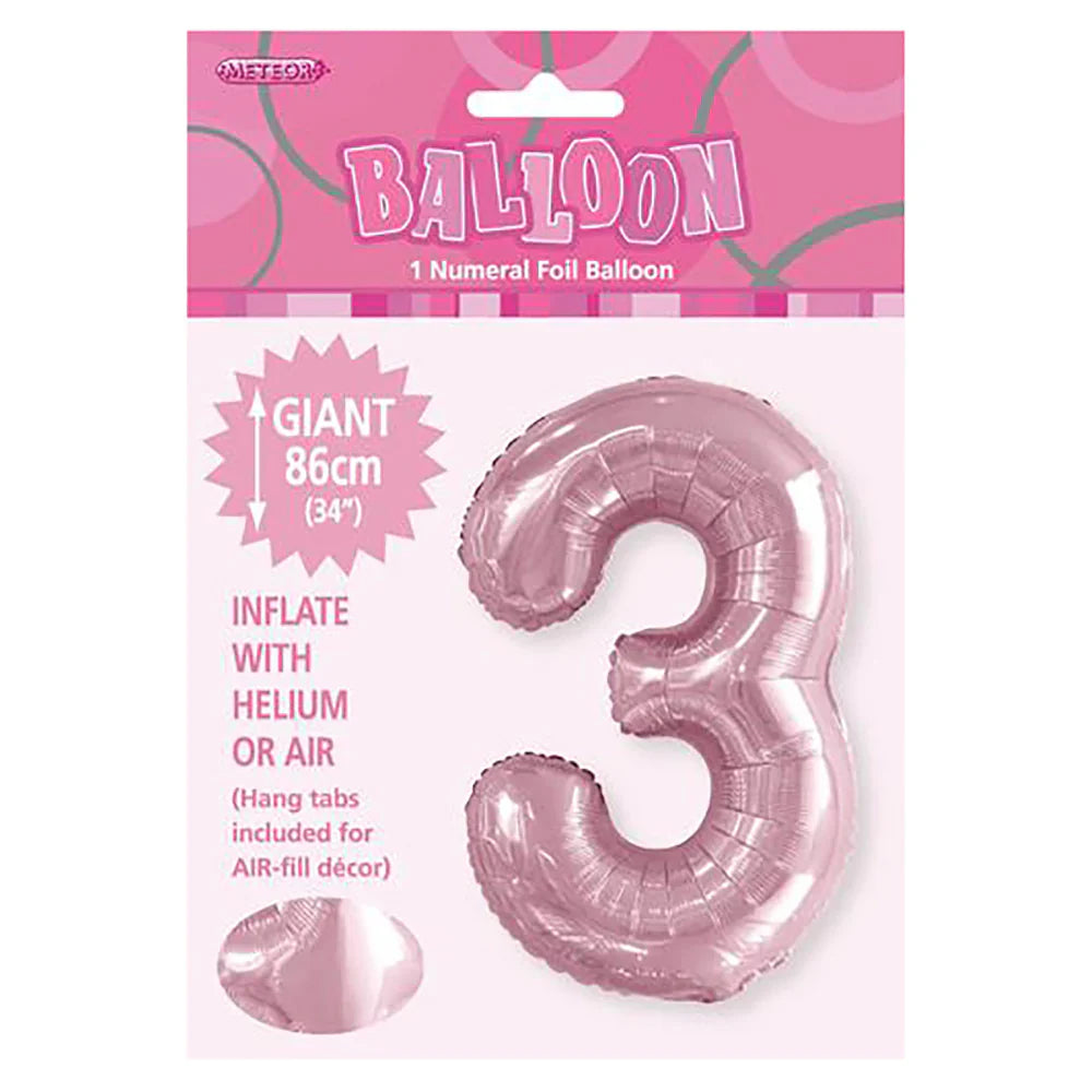 Foil Number 3 Balloon Pale Pink