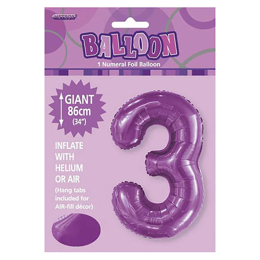 Foil Number 3 Balloon Purple
