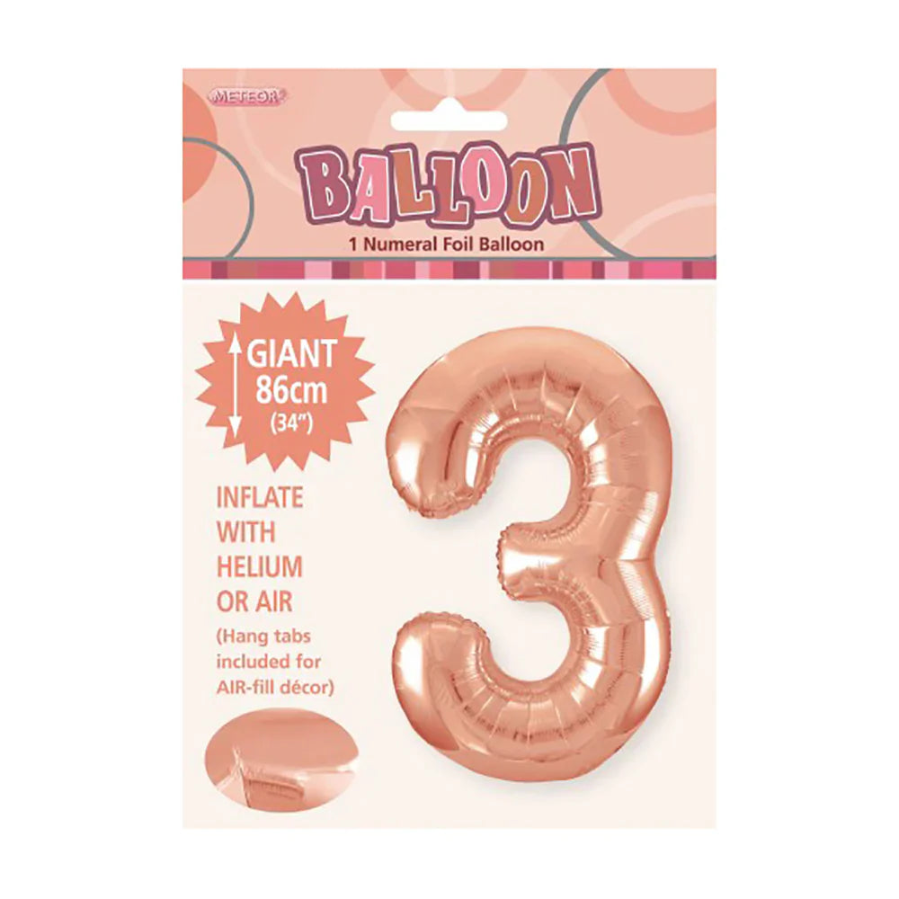 Foil Number 3 Balloon Rose Gold