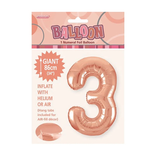 Foil Number 3 Balloon Rose Gold
