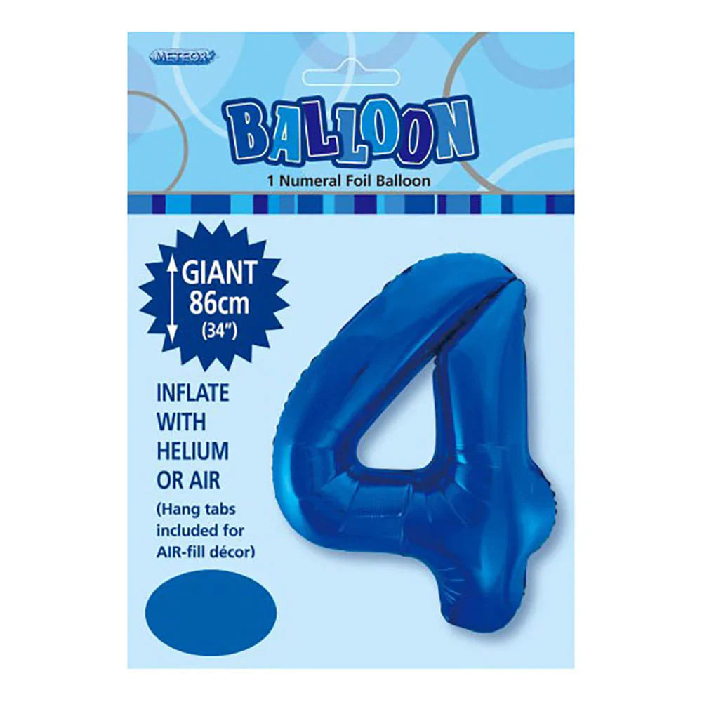 Foil Number 4 Balloon Blue