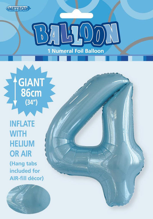 Foil Number 4 Balloon Light Blue