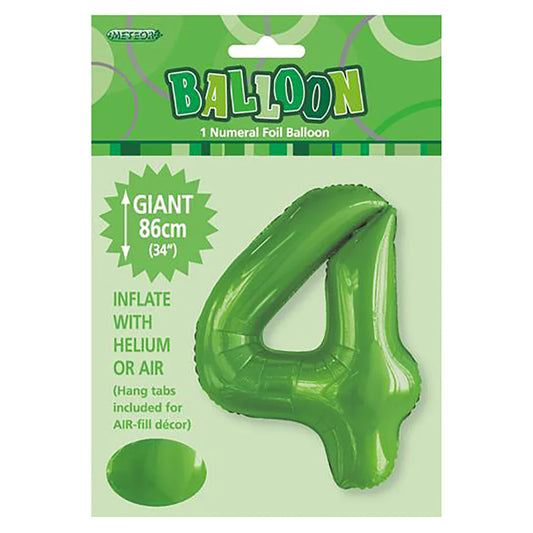 Foil Number 4 Balloon Lime Green