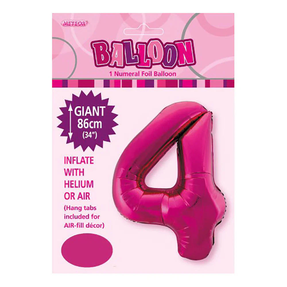 Foil Number 4 Balloon Magenta