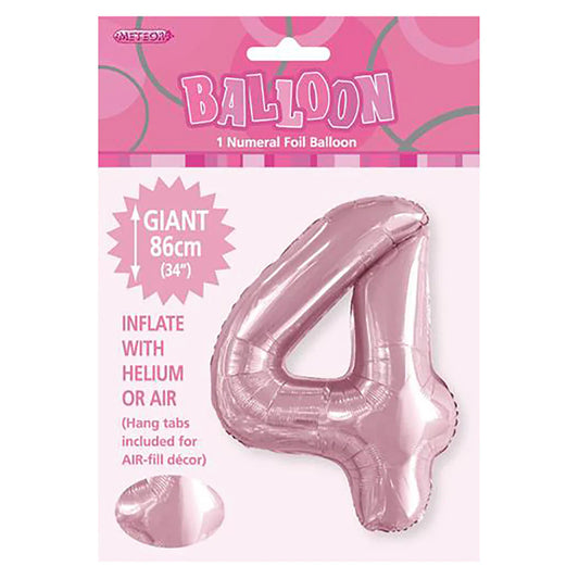 Foil Number 4 Balloon Pale Pink