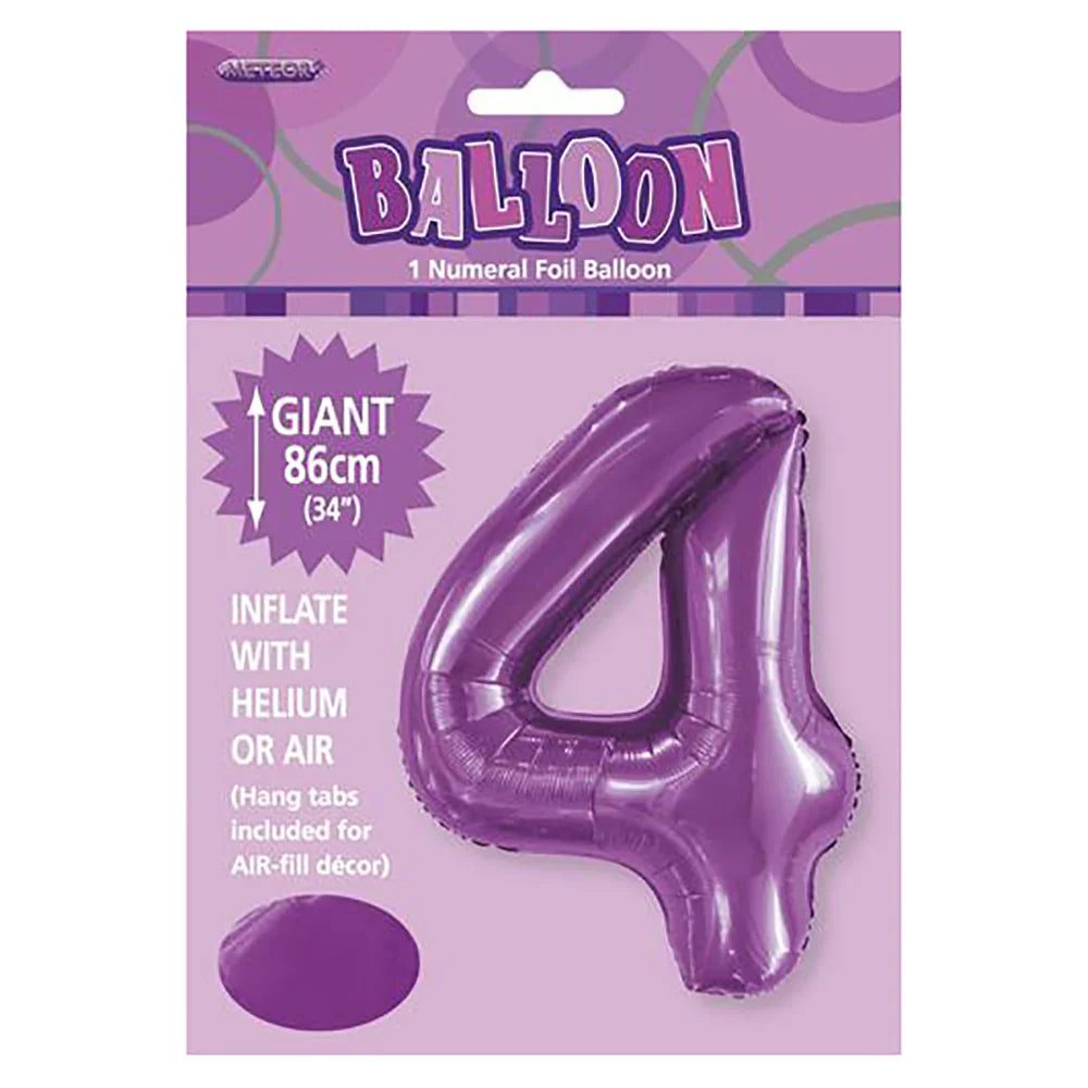 Foil Number 4 Balloon Purple