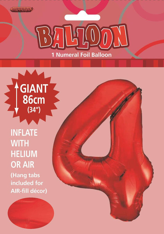 Foil Number 4 Balloon Red