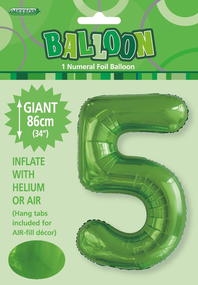 Foil Number 5 Balloon Lime Green