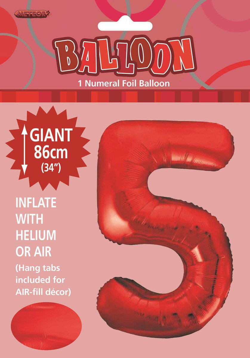 Foil Number 5 Balloon Red