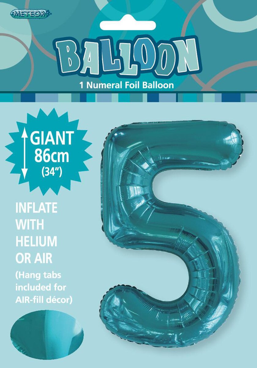 Foil Number 5 Balloon Teal Blue