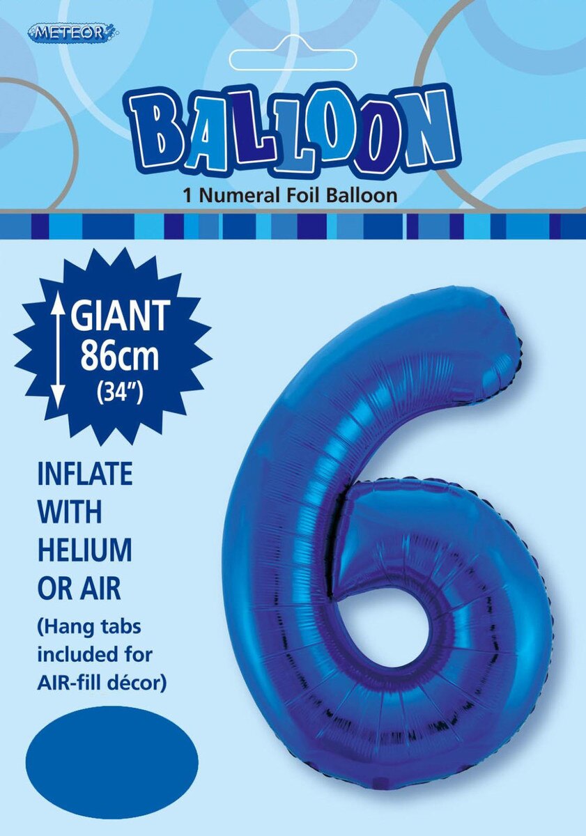 Foil Number 6 Balloon Blue