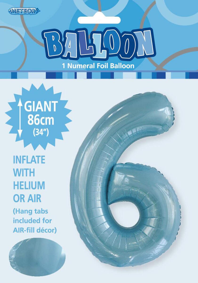 Foil Number 6 Balloon Light Blue