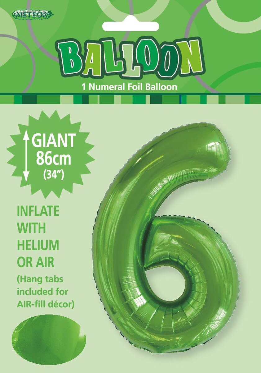Foil Number 6 Balloon Lime Green