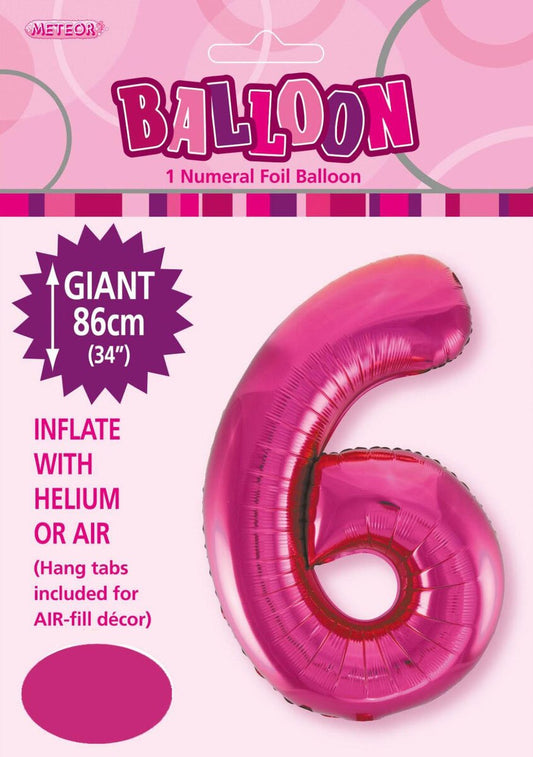 Foil Number 6 Balloon Magenta