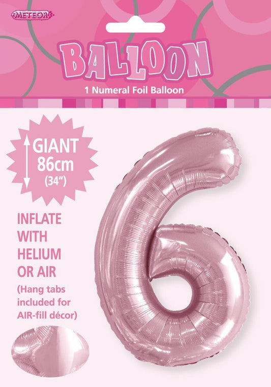 Foil Number 6 Balloon Pale Pink