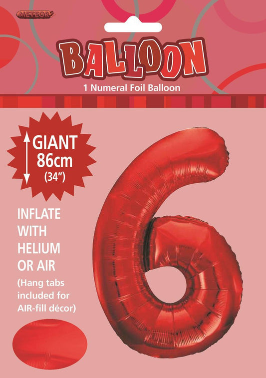 Foil Number 6 Balloon Red