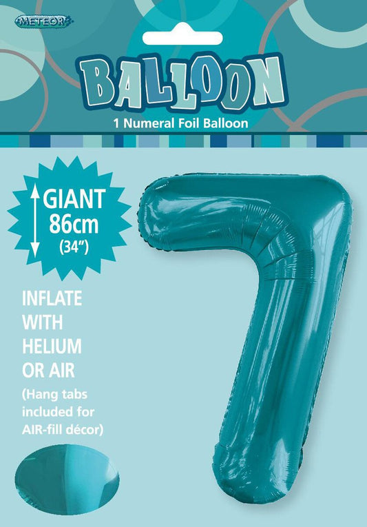 Foil Number 7 Balloon Teal Blue