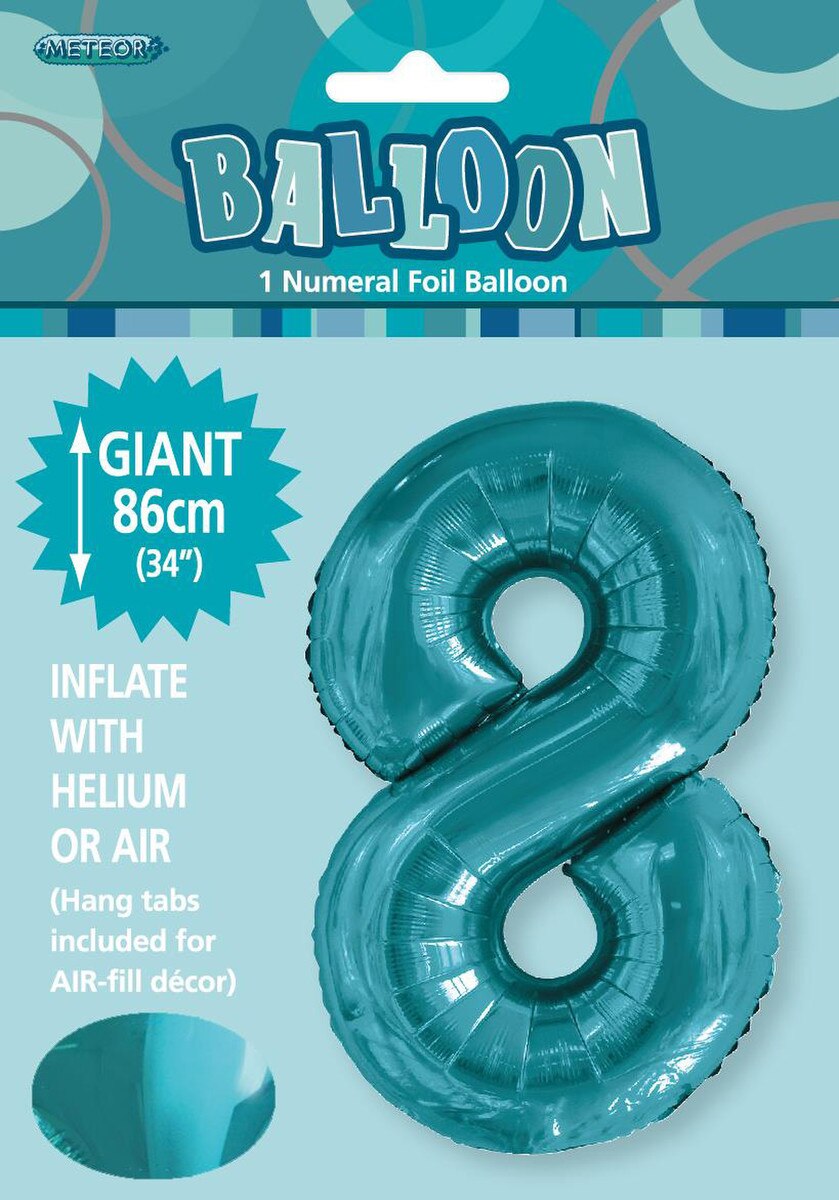 Foil Number 8 Balloon Teal Blue