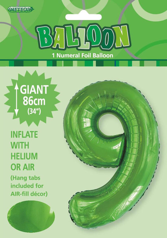 Foil Number 9 Balloon Lime Green
