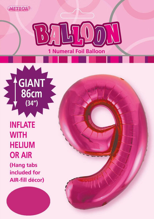 Foil Number 9 Balloon Magenta