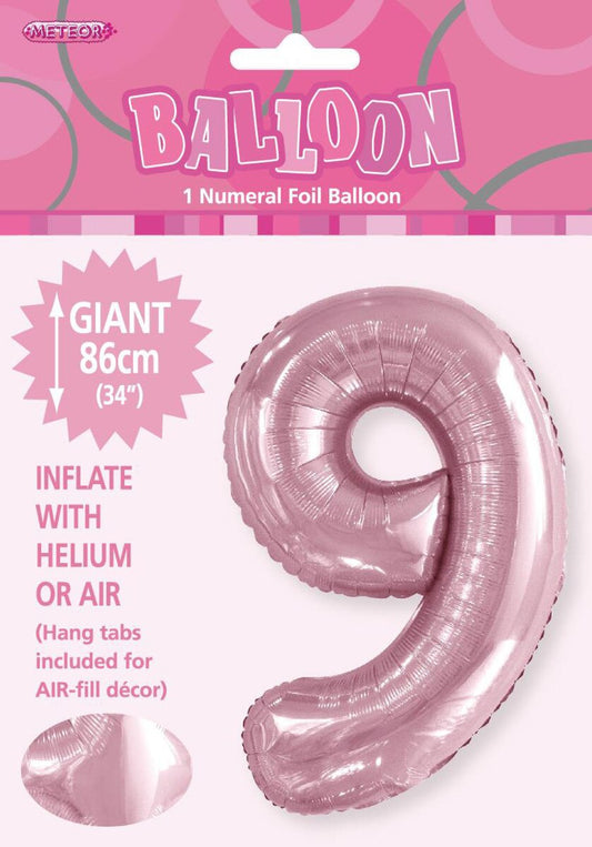 Foil Number 9 Balloon Pale Pink