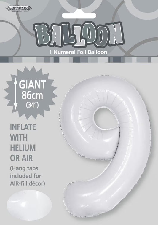 Foil Number 9 Balloon White