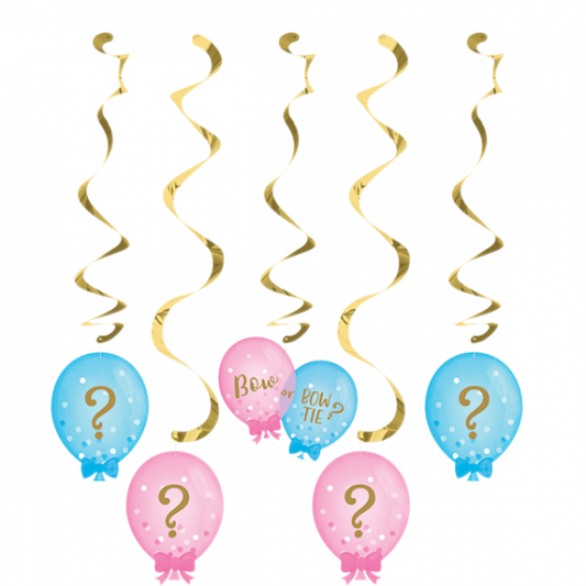 Gender Reveal Bows Hanging Swirls