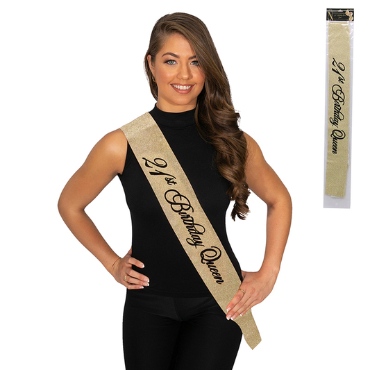Gold 21st Birthday Queen Sash