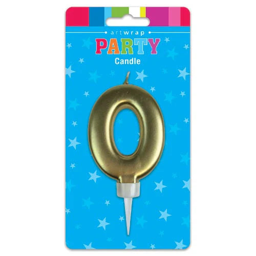 Gold Number 0 Birthday Candle