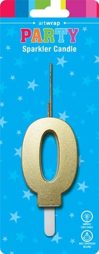 Gold Number 0 Sparkler Candle