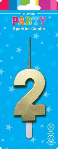 Gold Number 2 Sparkler Candle