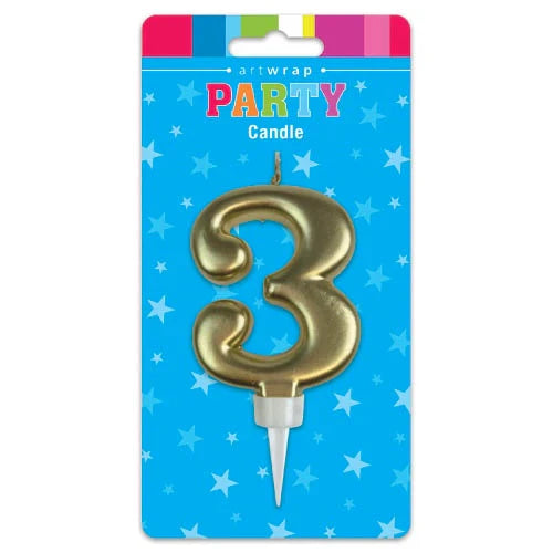 Gold Number 3 Birthday Candle