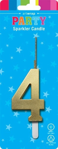 Gold Number 4 Sparkler Candle