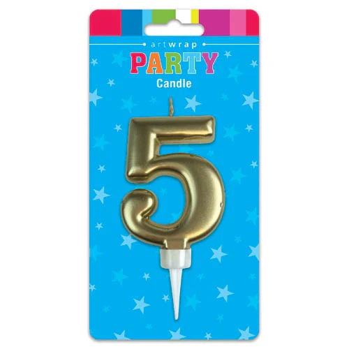 Gold Number 5 Birthday Candle