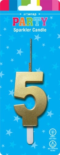 Gold Number 5 Sparkler Candle