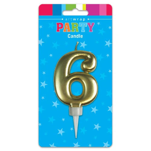 Gold Number 6 Birthday Candle