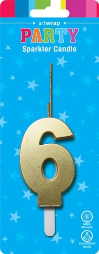 Gold Number 6 Sparkler Candle
