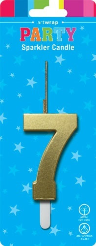 Gold Number 7 Sparkler Candle