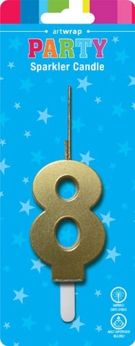 Gold Number 8 Sparkler Candle