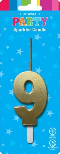 Gold Number 9 Sparkler Candle