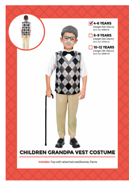 Grandpa Grey Vest Costume - Child - 4-6