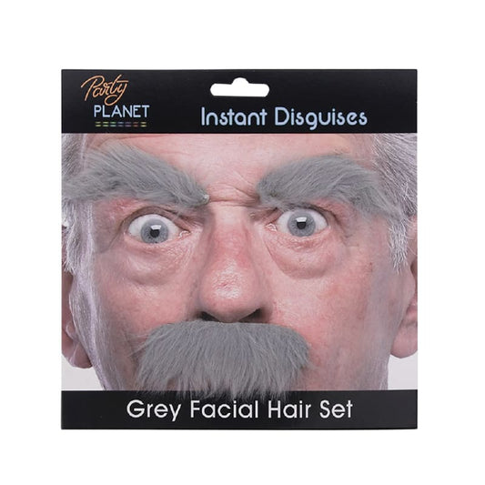 Grey Moustache & Eyebrows Old Man Kit